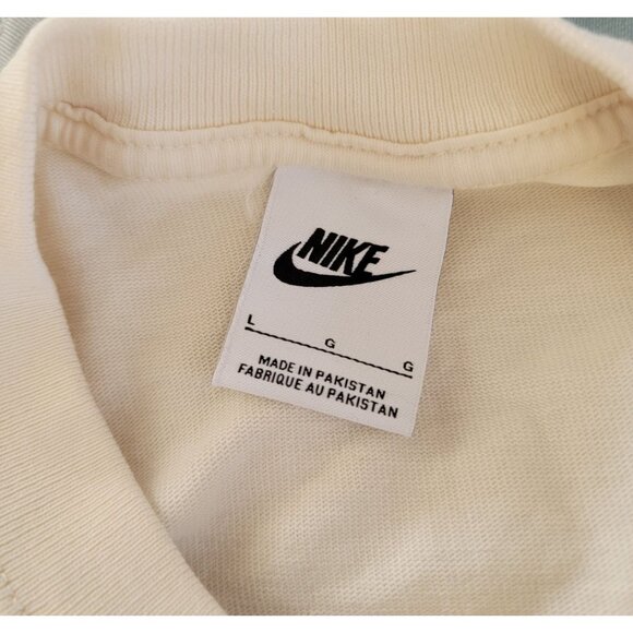 Nike Mens Short Sleeve Oversized Crew Neck Sweatshirt L Cotton Beige & Black - Picture 7 of 7